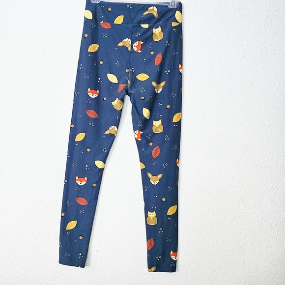 LuLaRoe Stretch Women's Leggings OS Blue Fox Owl Leaves Deer Versatile - Picture 1 of 6